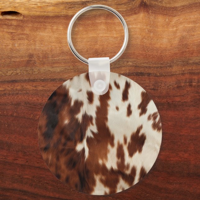Brown Black White Cowhide Key Ring (Front)