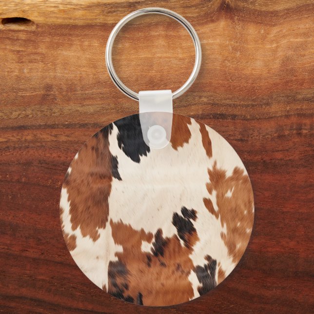 Brown Black White Cowhide Key Ring (Front)
