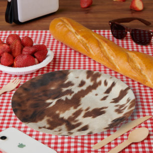 Brown Black White Cowhide Paper Plate