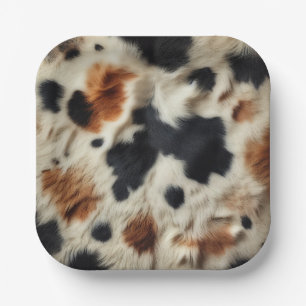 Brown Black White Cowhide Print Country Western Paper Plate