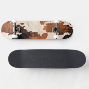 Brown Black White Cowhide Skateboard