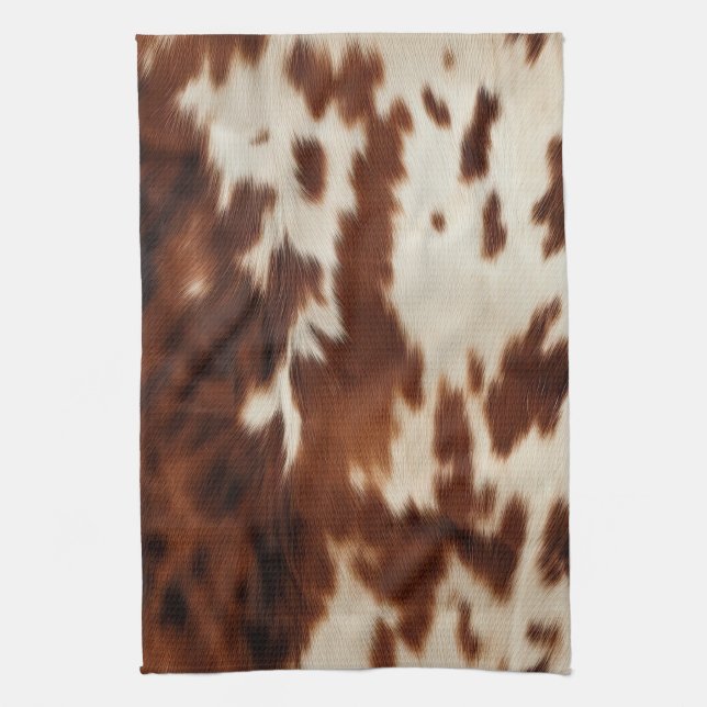Brown Black White Cowhide Tea Towel (Vertical)