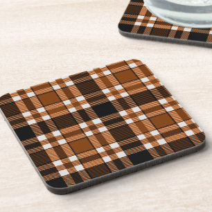 Brown Black White Flannel Tartan Pattern Design Coaster