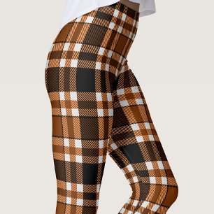 Brown Black White Flannel Tartan Pattern Design Leggings
