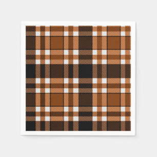 Brown Black White Flannel Tartan Pattern Design Napkin