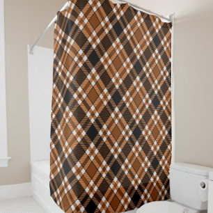 Brown Black White Flannel Tartan Pattern Design Shower Curtain