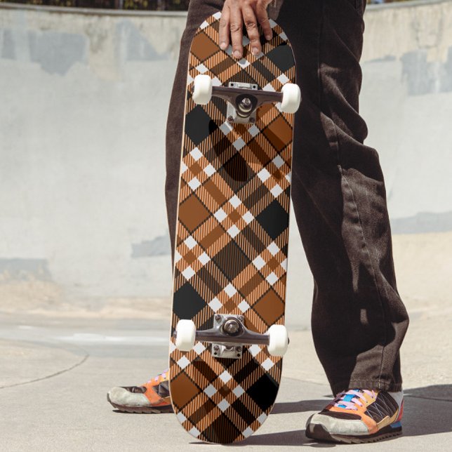 Brown Black White Flannel Tartan Pattern Design  Skateboard (Creator Uploaded)