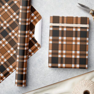 Brown Black White Flannel Tartan Pattern Design Wrapping Paper