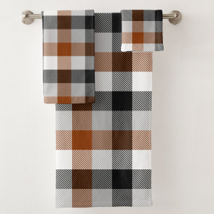 Brown Black White Twill Gingham Design  Bath Towel Set