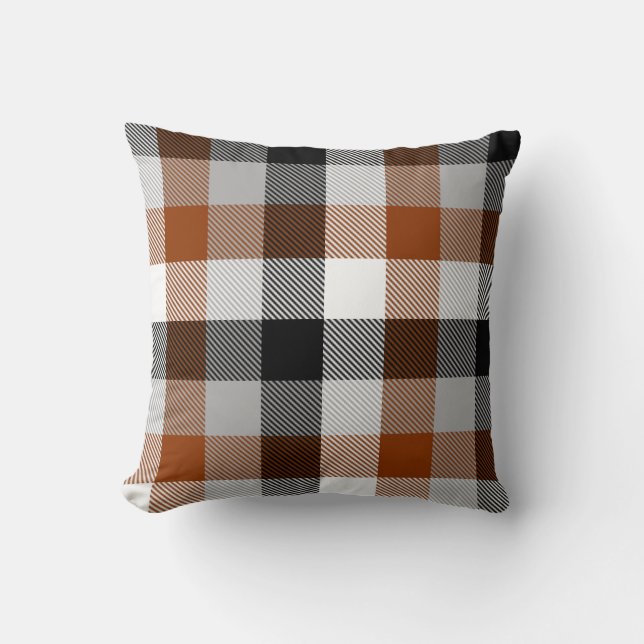Brown Black White Twill Gingham Design  Cushion (Front)