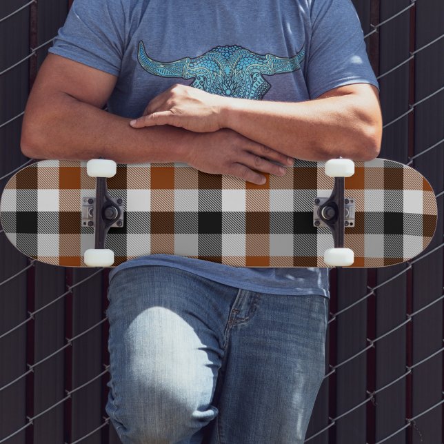 Brown Black White Twill Gingham Design  Skateboard (Creator Uploaded)