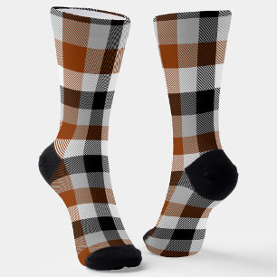 Brown Black White Twill Gingham Design Socks