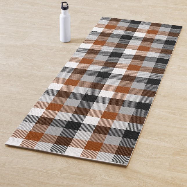Brown Black White Twill Gingham Design  Yoga Mat (Creator Uploaded)