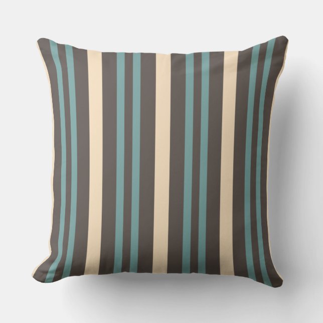 Brown, Blue and Cream Stripes Throw Pillow (Front)