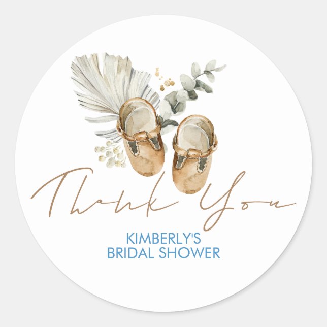 Brown Blue and Sage Green Baby Shower Thank You Classic Round Sticker (Front)