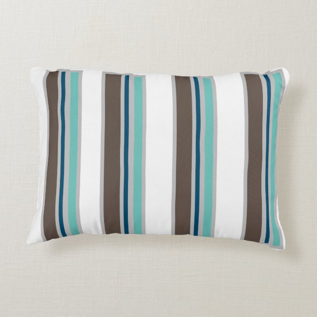 Brown, Blue and Teal Striped Decorative  Accent  Cushion (Back)