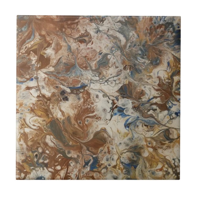 Brown, Blue, and White Abstract Tile (Front)