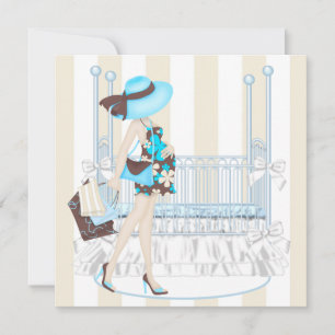 Brown Blue Baby Boy Shower Invitations