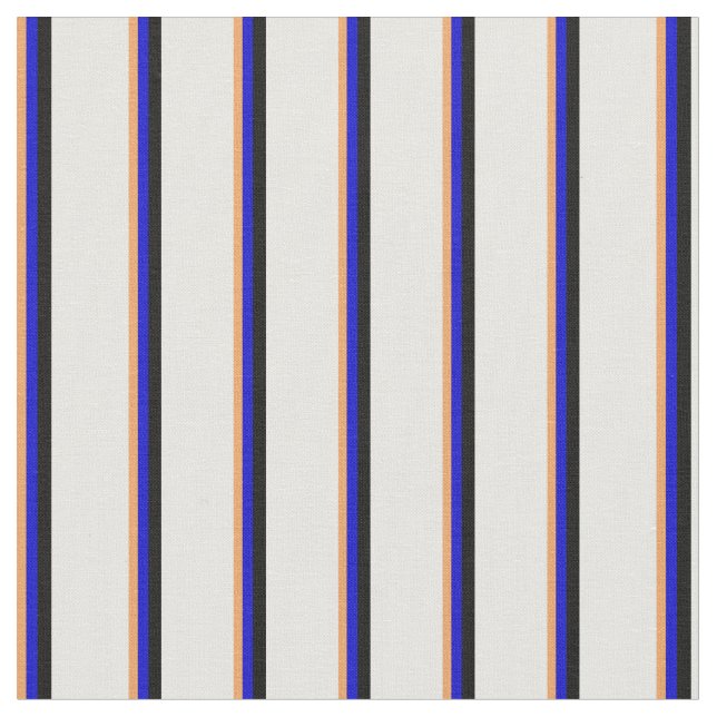 Brown, Blue, Black & White Lines Pattern Fabric (Close Up)