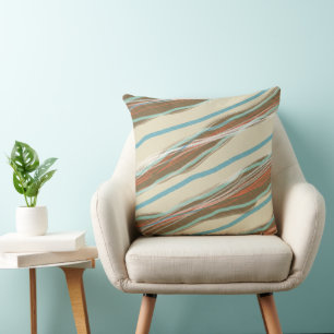Brown Blue Cream Irregular Stripe Throw Pillow