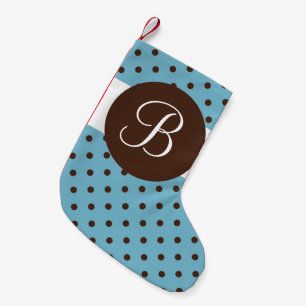Brown blue dots monogram Christmas stocking
