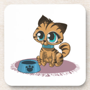 BROWN BLUE-EYED KITTEN ON A PURPLE MAT COASTER