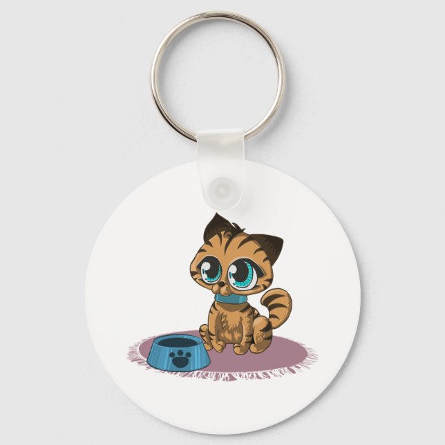 BROWN BLUE-EYED KITTEN ON A PURPLE MAT KEY RING (Front)