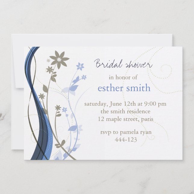 Brown & blue floral charm invitation (Front)