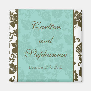 Brown/Blue Floral Damask Wedding Magnet
