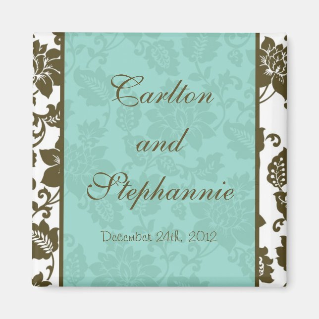 Brown/Blue Floral Damask Wedding Magnet (Front)