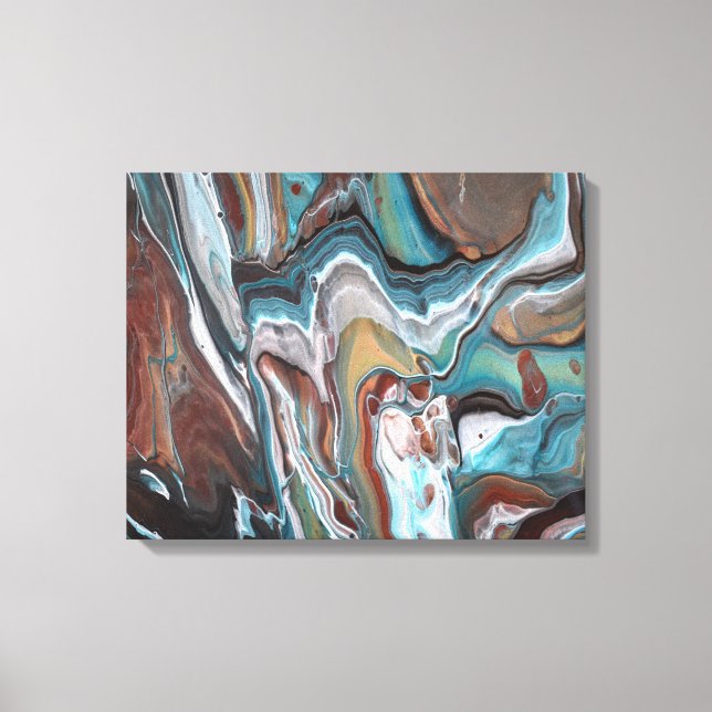 Brown Blue Geode Striped Modern Swirls Fluid Canvas Print (Front)