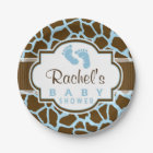 Brown, Blue Giraffe Animal Print Baby Shower