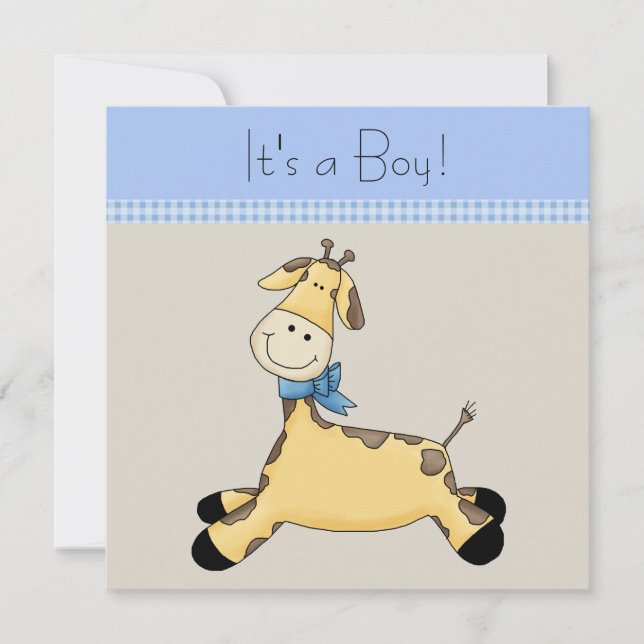 Brown Blue Giraffe Baby Boy Shower Invitation (Front)