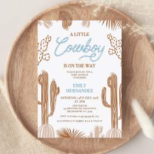 Brown Blue Little Cowboy On The Way Baby Shower  Invitation