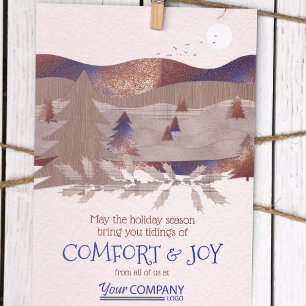 Brown, Blue Logo Rustic Company Holiday Cards