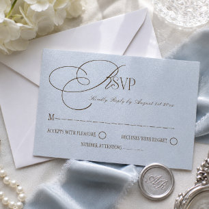 Brown Blue Luxury Romantic Wedding RSVP Card