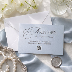 Brown Blue Luxury Wedding QR CODE RSVP Card