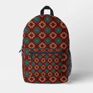Brown Blue Pattern Printed Backpack