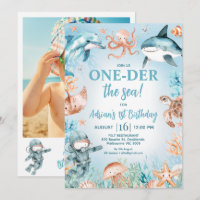 Brown Blue Photo Oneder the Sea 1st Birthday