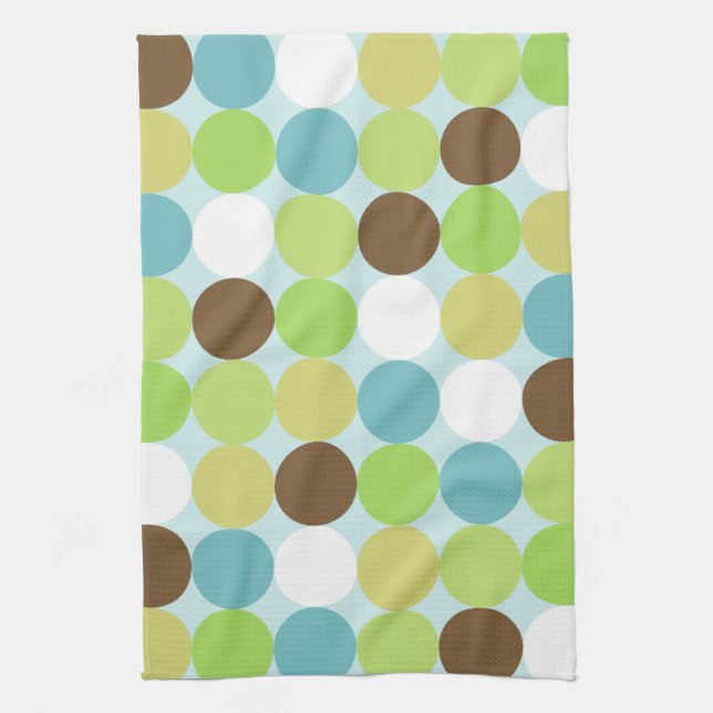 Brown blue polka dots tea towel (Vertical)
