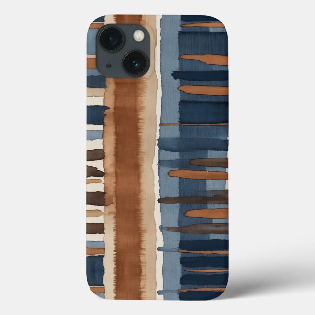 Brown Blue rust and beige abstract Case-Mate iPhone Case (Back)