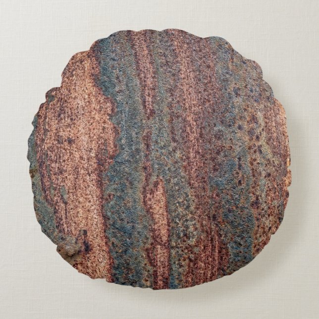 Brown & Blue Rusted Metal Pattern Round Cushion (Front)