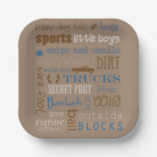 Brown Blue Snipe and Snails Boy Baby Shower Paper Plate