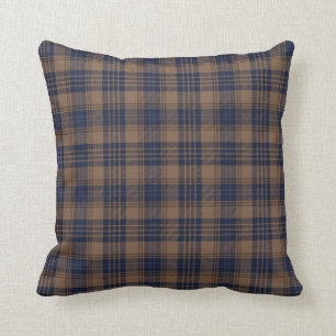 Brown Blue Tartan Plaid Rustic Pattern Cushion