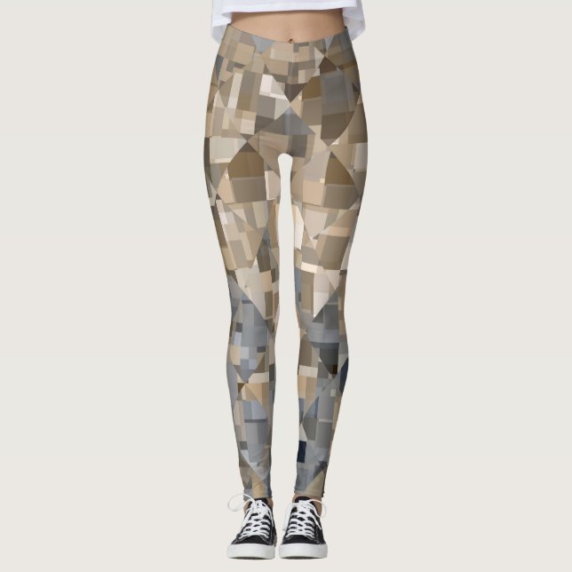 Brown/Blue Trendy Pattern Leggings (Front)