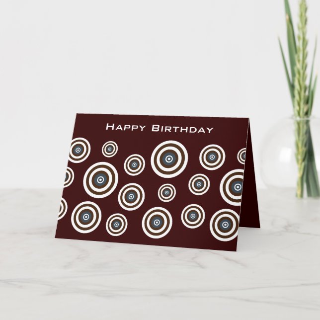 Brown Blue & White Retro Circles Birthday Card (Front)