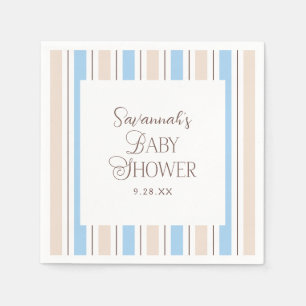 Brown Blue White Stripe Pattern Custom Baby Shower Napkin