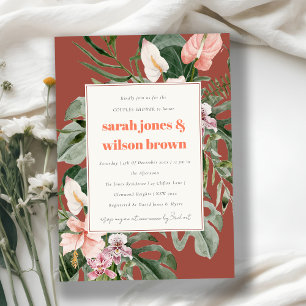 Brown Blush Boho Tropical Floral Couples Shower Invitation