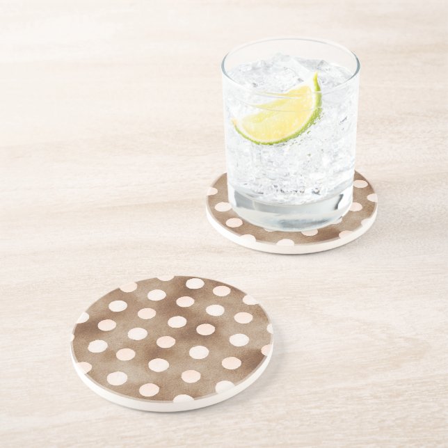 Brown Blush Cream Dots Coaster (Side)