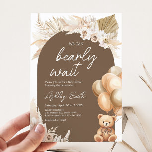 Brown Boho Bear Balloon Baby Shower Invitation